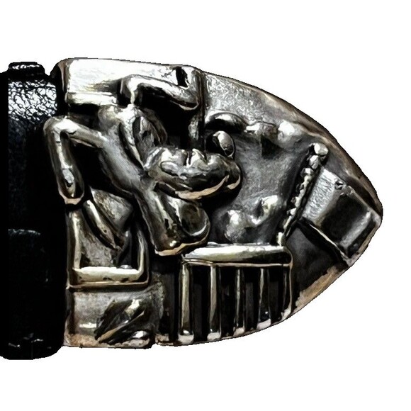 Vtg Brighton Mickey & Co Black Leather Belt 4pc Silver Train Buckle Women's 28 - Picture 6 of 11